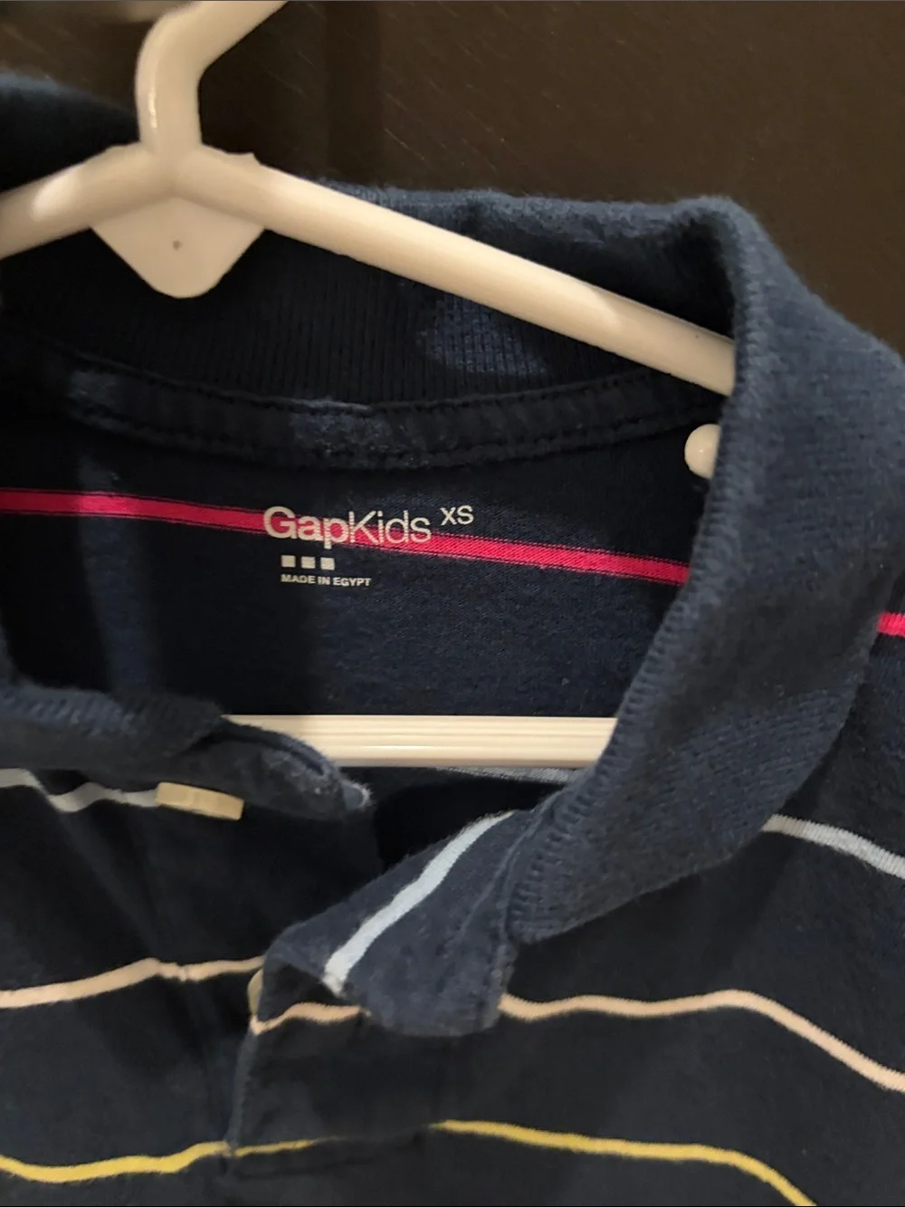 GAP Navy Polo with Pink, Yellow, White and Light Blue Stripes